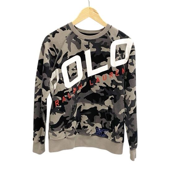 Ralph Lauren Boy's Logo Camo Double-Knit Sweatshirt in Black Camo Large (14/16) - Picture 2 of 12